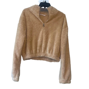 SO light brown cropped Teddy pullover sweater